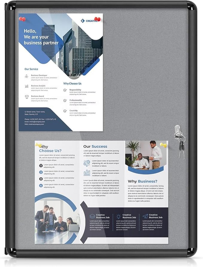 Enclosed Bulletin Board 24x18 in, Lockable Felt Board Bulletin Board by EVERSUPPLY