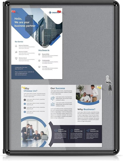 Enclosed Bulletin Board 24x18 in, Lockable Felt Board Bulletin Board by EVERSUPPLY