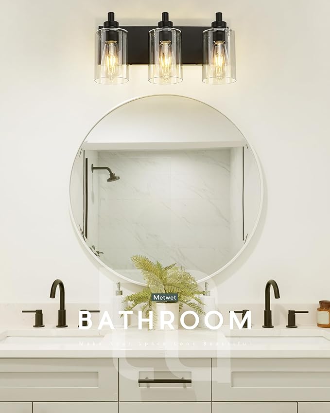 METWET 3-Light Bathroom Light Fixtures, Modern Vanity Lighting Fixtures Over - Image 8