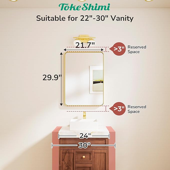 TokeShimi Black Bathroom Mirror 22x30, HD Tempered Glass, Matte Black Bathroom - Image 2