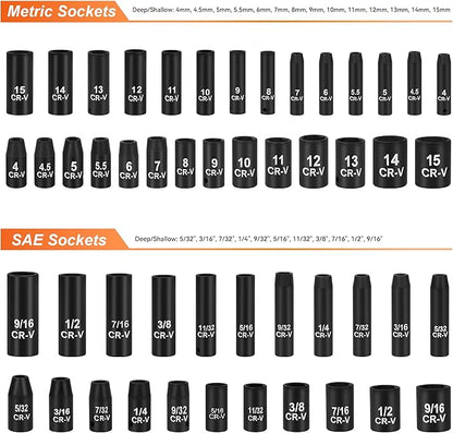 56-Piece 1/4" Drive Socket Set, SAE & Metric, Deep & Shallow, 72-Tooth Ratchet - Image 2