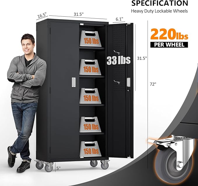 VINGLI 72'' Tall Garage Storage Cabinet, Metal Storage Cabinet - Image 3