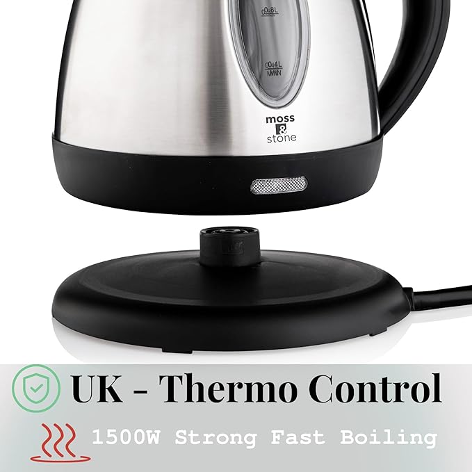 Moss & Stone 1.2L Stainless Steel Small Electric Kettle, Cordless 1500w Fast - Image 2