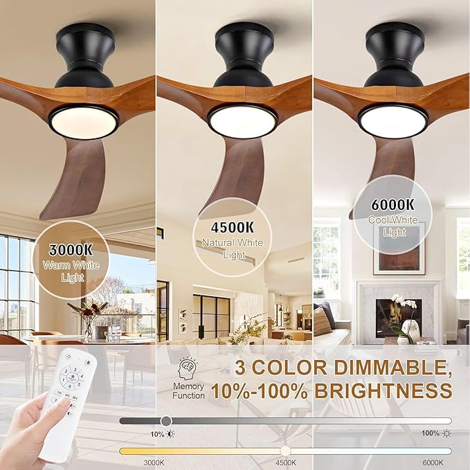 52 Inch Ceiling Fans with Lights and Remote Control, Flush Mount Low Profile - Image 6
