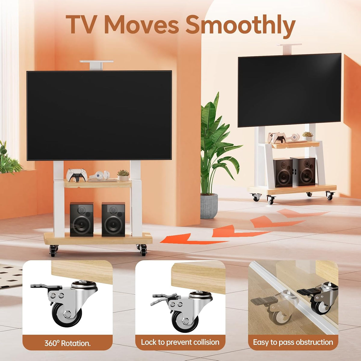 Mobile TV Stand on Wheels for 32-75 Inch TVs