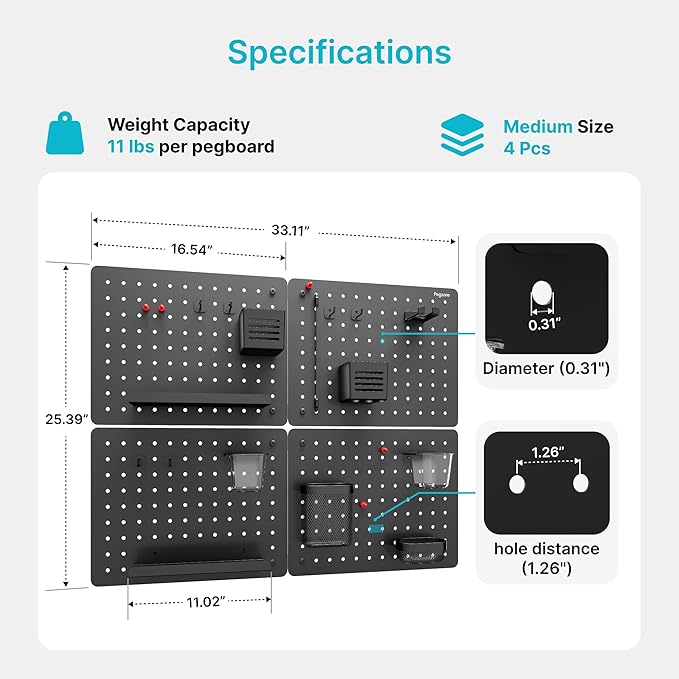 PEGZONE Pegboard Wall Organizer Combination Kit, Overall 33.1"x25.4" Metal - Image 6