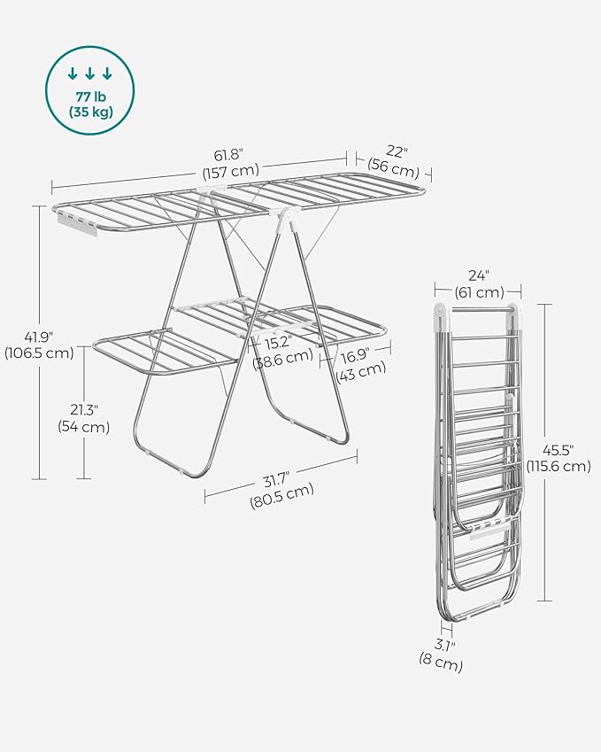 SONGMICS Clothes Drying Rack, Foldable 2-Level Laundry Drying Rack, - Image 6