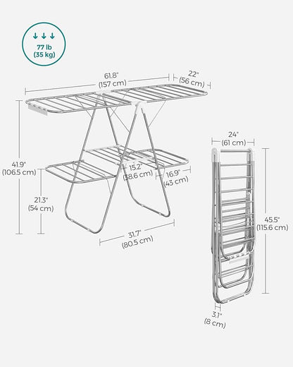 SONGMICS Clothes Drying Rack, Foldable 2-Level Laundry Drying Rack, - Image 6