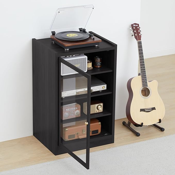 LEVNARY Media Cabinet with Door, AV Media Storage Shelf with Cable Management - Image 4