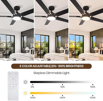 SODSEA Ceiling Fans with Lights, 52 Inch Black Ceiling Fan with Light and - Image 7