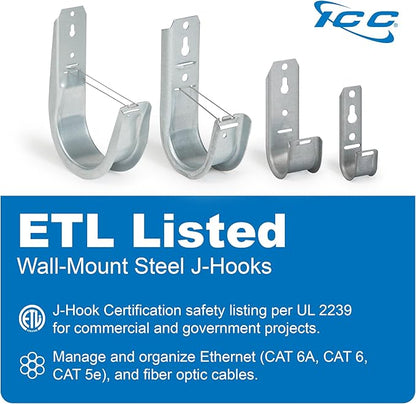 ICC 4-Inch Wall Mount J-Hook – 25-Pack, Cable Support Hooks - Image 2