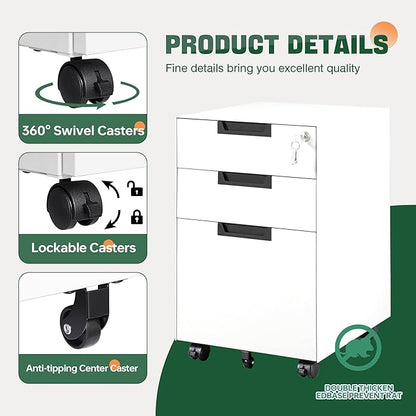 Letaya 3 Drawer Mobile File Cabinet - Image 4