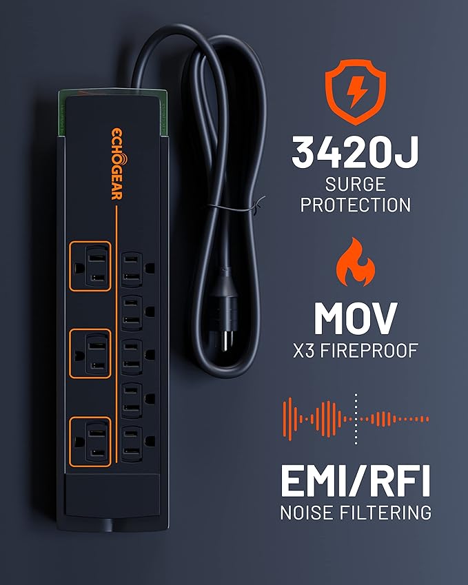 ECHOGEAR ShockBlocker 8 Outlet Surge Protector Power Strip - Image 2