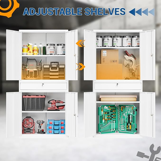 71" Metal Cabinet-White Heavy Duty Storage File Cabinet Steel Tool Cabinets - Image 4