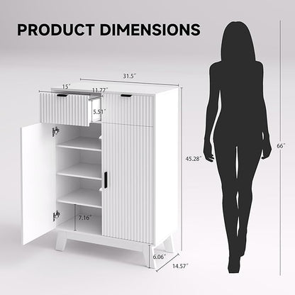 Fluted Shoe Cabinet, 4-Tier Mid Century Modern Narrow Shoe Storage Cabinet - Image 2
