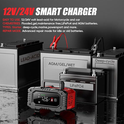 Car Battery Charger 20Amp, 12V 24V LiFePO4 Lead Acid Automatic Smart Battery - Image 3