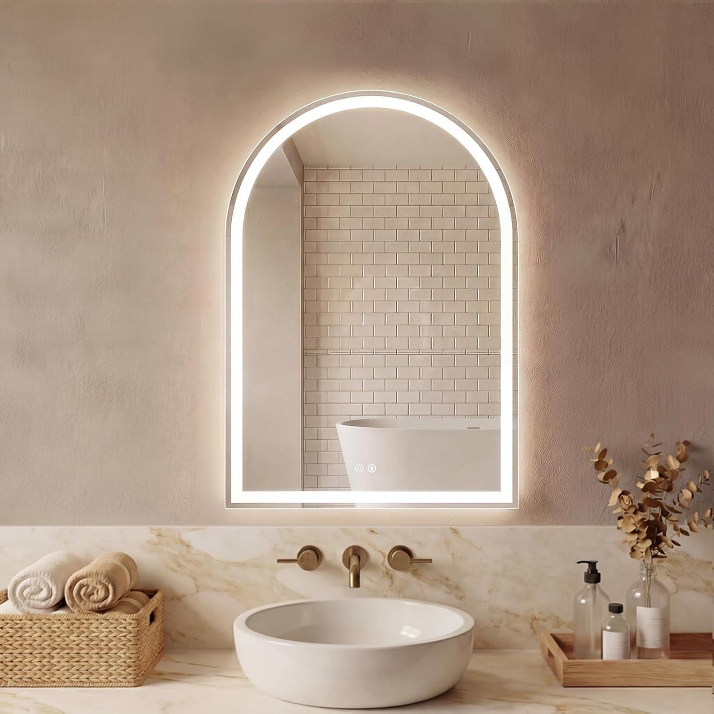 Simple Deluxe 24x32 inch Arched Mirror for Bathroom Vanity Mirror or Wall Decor, Arch Mirror Brushed Metal Frame, Wall Mounted Mirror for Bathroom LivingRoom Bedroom Entryway(24''×32'')