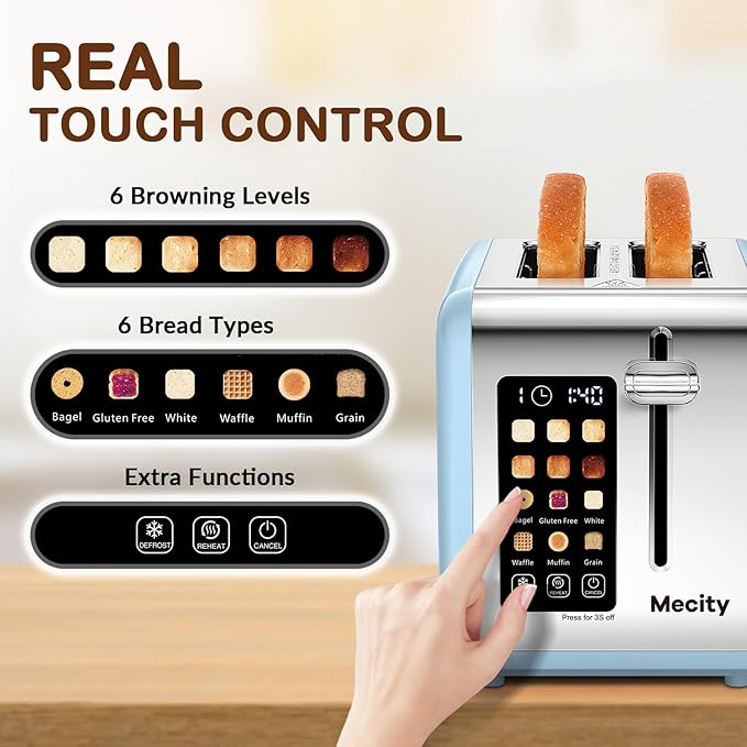 Mecity 2 Slice Touch Screen Toaster, 1.5" Wide Slot, Stainless Steel Smart - Image 2