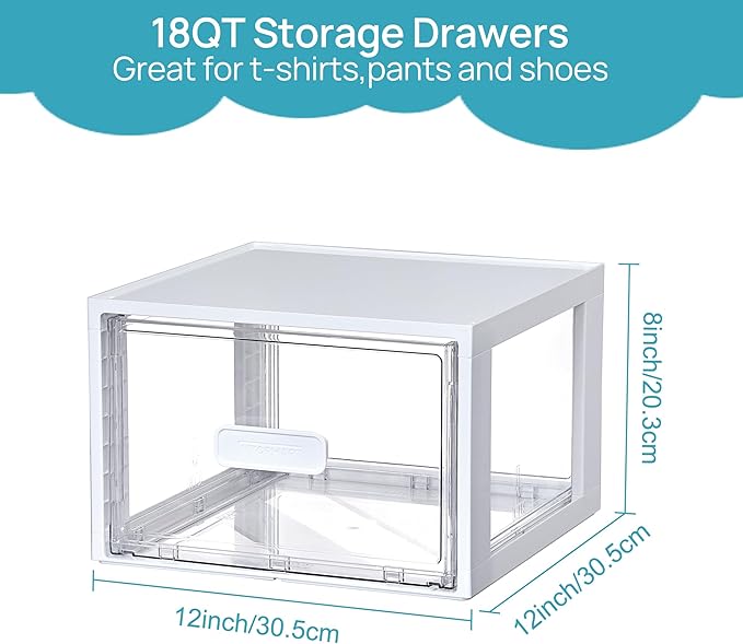 Vtopmart 4 Pack 18QT White Stackable Storage Drawers, Easily Assemble Closet - Image 2