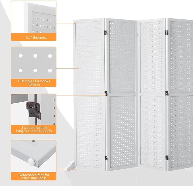 Bonnlo 4/6 Panel Pegboard Freestanding, 5 FT Portable Display Board Organizer - Image 4