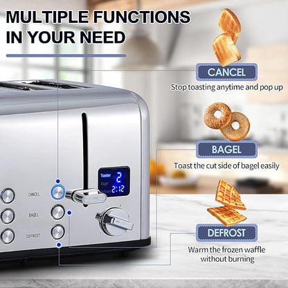 CUSIMAX 4 Slice Toaster, Ultra-Clear LED Display & Extra Wide Slots, Dual - Image 6