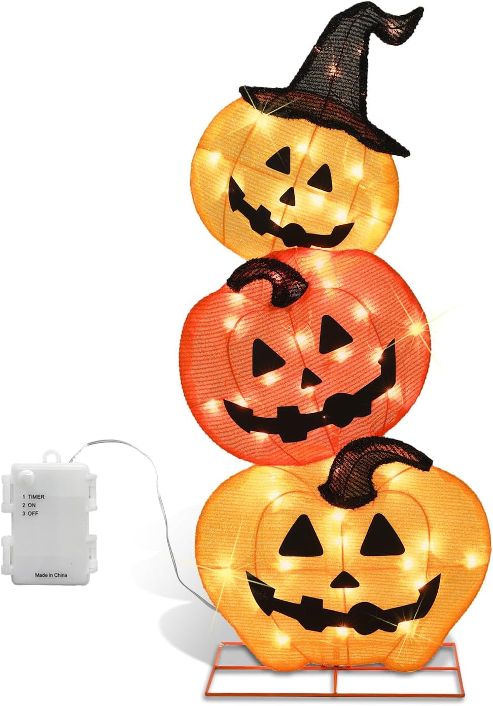 Halloween Lighted Stacked Pumpkins Decoration, Pre-Lit with 50 Warm White Lig...