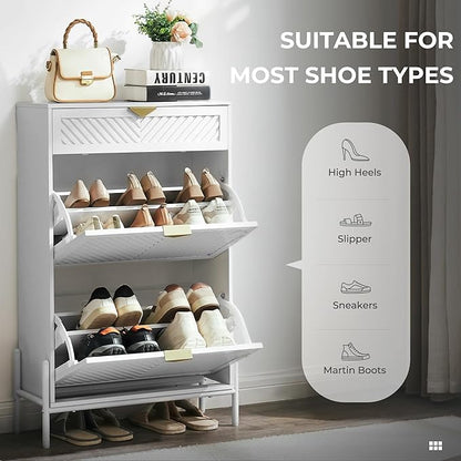 Shoe Cabinet Storage with 2 Flip Drawers, Narrow Hidden Shoes Cabinet Organizer - Image 3