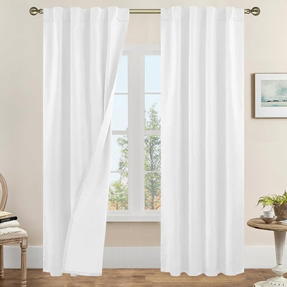 LAMIT White 100% Blackout Linen Curtains 84 Inches Long, Linen Textured Living by LAMIT