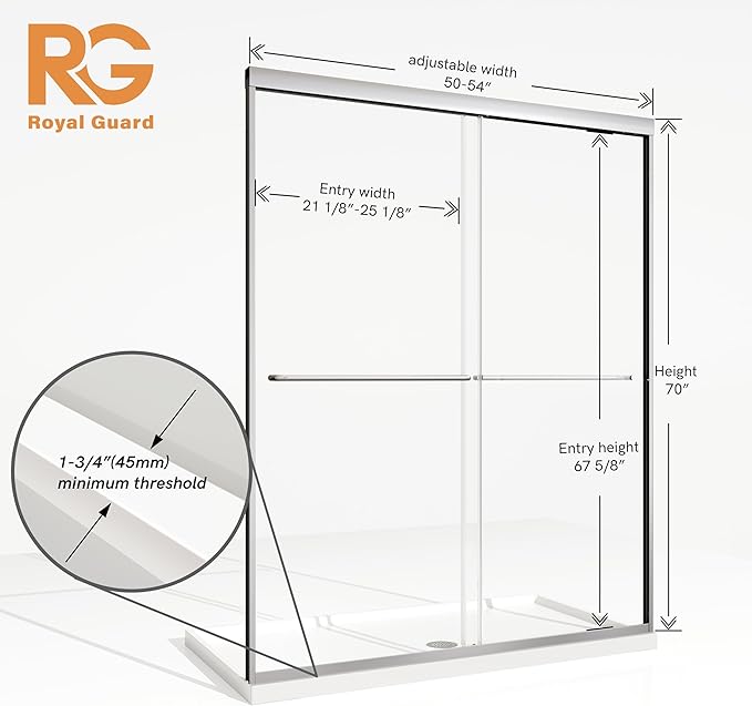 Sliding Shower Door, Royal Guard 50-54" W x 70" H Semi-Frameless Double Sliding - Image 9