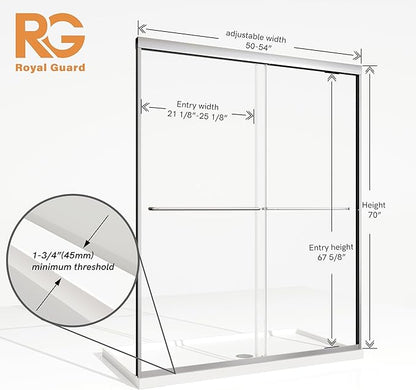 Sliding Shower Door, Royal Guard 50-54" W x 70" H Semi-Frameless Double Sliding - Image 9