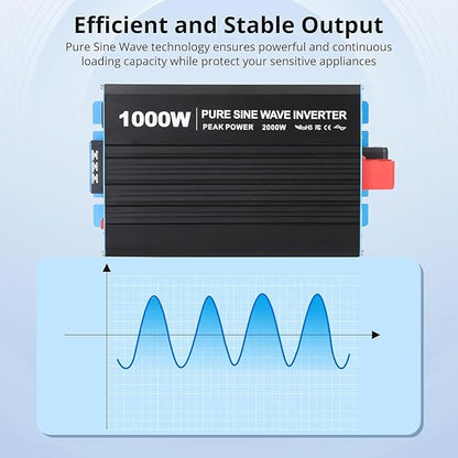 1000W Pure Sine Wave Inverter, 1 USB Port 5v/2.1a, LCD Display&Remote Controller - Image 6