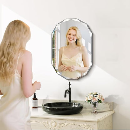 GLASHOM Beveled Edge Frameless Bathroom Mirror, Oval Wall Mirror - Image 7