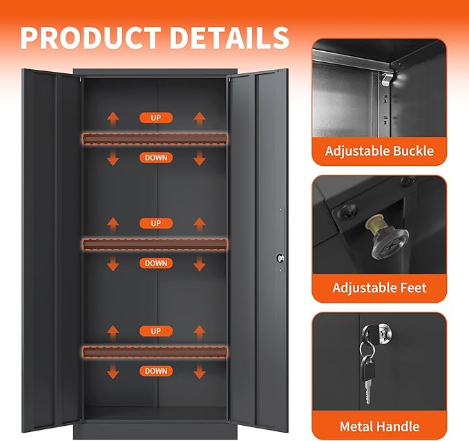 Metal Storage Cabinet with Adjustable Shelves, Garage Tool Cabinet with 2 - Image 6