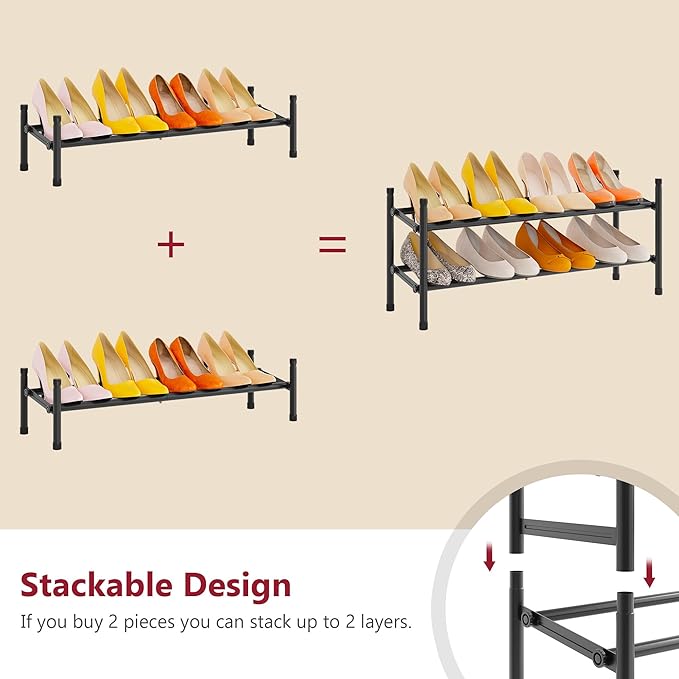 Tajsoon Expandable Shoe Rack for Closet 1 Tier, 28“-41“Adjustable & Stackable - Image 6