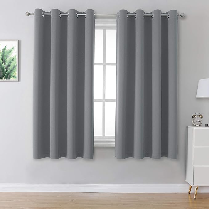 DUALIFE Grey Blackout Curtains for Bedroom 45 inches Long 2 Panels Grommet by DUALIFE