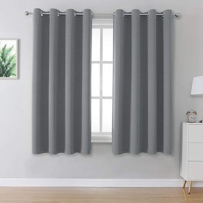 DUALIFE Grey Blackout Curtains for Bedroom 45 inches Long 2 Panels Grommet by DUALIFE