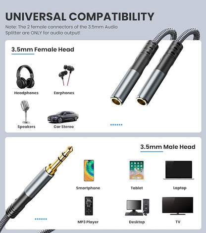 JOMLEY Headphone Splitter 1ft, Audio Splitter 3.5mm 1 Male to 2 Female Adapter - Image 3