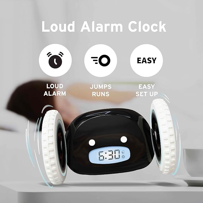CLOCKY Extra Loud Alarm Clock for Heavy Sleepers on Wheels Rolls Runs Away - Image 2