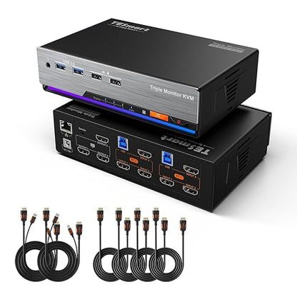 TESmart HDMI KVM Switch 3 Monitors 2 Computers 4K@60Hz, USB 3.0 KVM Switch by TESmart