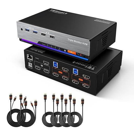 TESmart HDMI KVM Switch 3 Monitors 2 Computers 4K@60Hz, USB 3.0 KVM Switch by TESmart