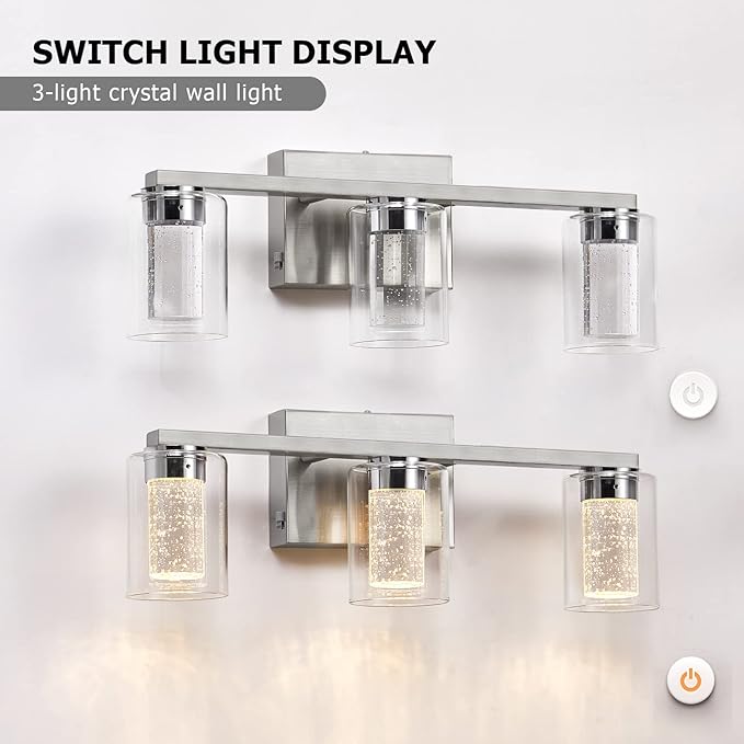 SADENICEL Brushed Nickel Vanity Lights, 3-Light Bathroom Light Fixtures - Image 3