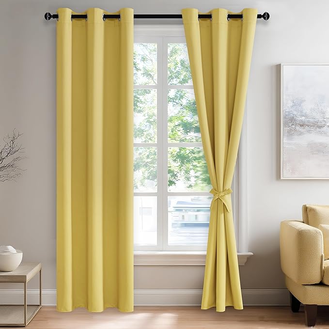 JIUZHEN Light Yellow Blackout Curtains by JIUZHEN
