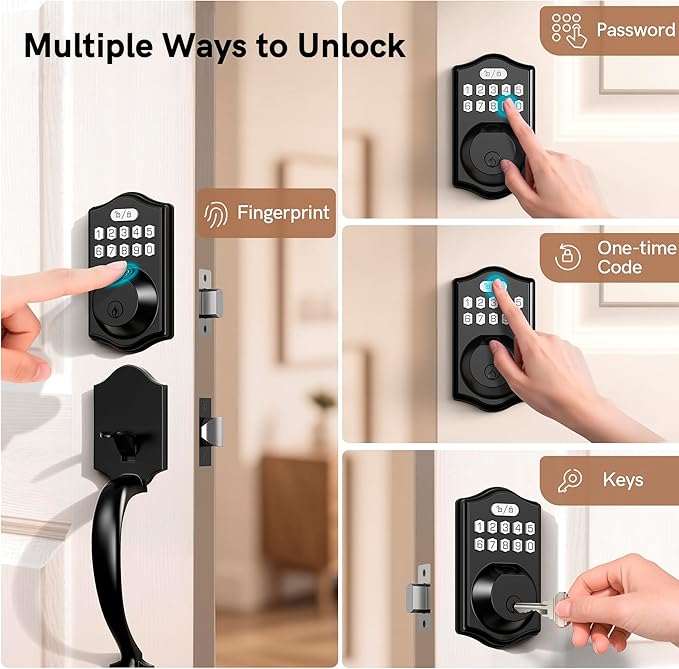 Fingerprint Door Lock Set, Keyless Entry Door Lock, Front Handle Set, - Image 2