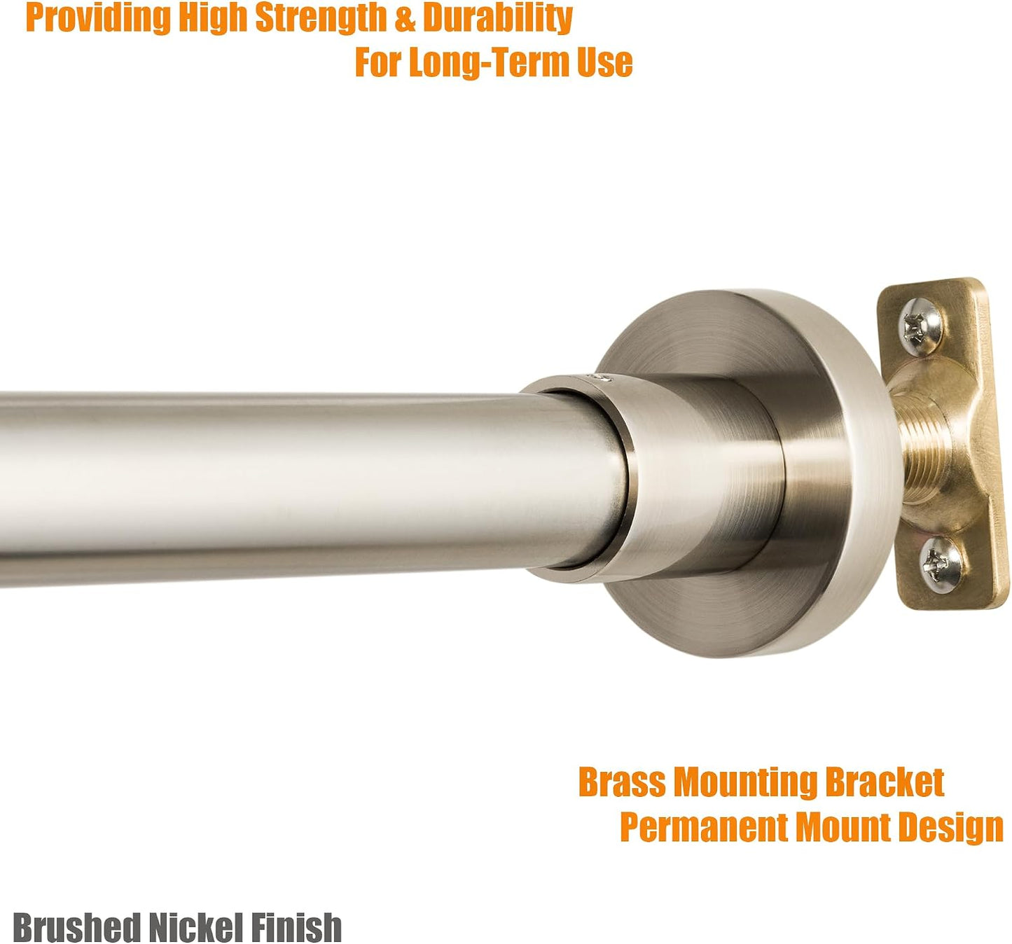 Heavy Duty Shower Rod, Adjustable Shower Curtain Rod, Expandable 47-84 Inch, Permanent Mount Shower Rod, Never Rust Stainless Steel For Window Curtain and Closet, Brushed Nickel