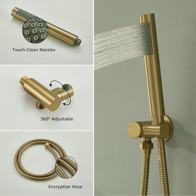 Iriber Brushed Gold Shower System Wall Mounted Shower Faucet Mixer Set - Image 6