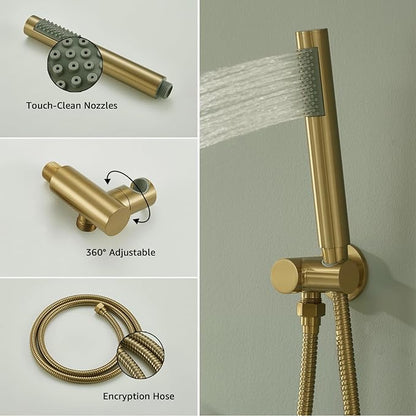 Iriber Brushed Gold Shower System Wall Mounted Shower Faucet Mixer Set - Image 6