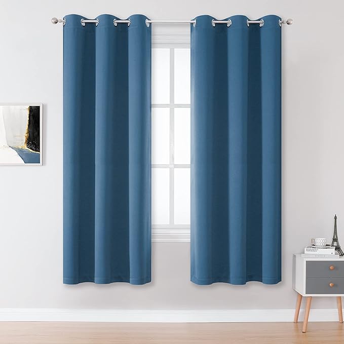 DUALIFE Denim Blue Curtains 63 Inch Length, 34 Inch Wide Narrow Curtains by DUALIFE