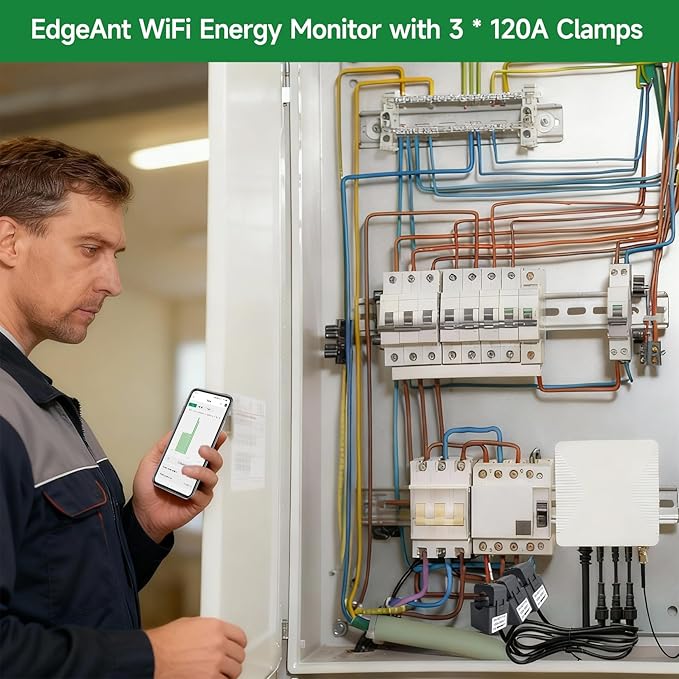 Smart Home Energy Monitor with 3 120A Clamps EdgeAnt, Real-Time Accurate Energy - Image 3