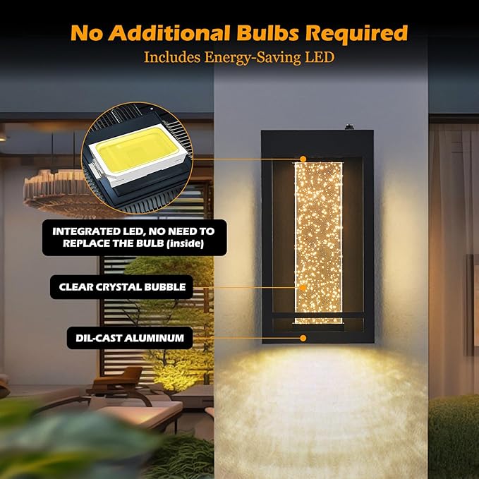 Myhaptim Dusk to Dawn Sensor Porch Lights, Crystal Bubble Exterior Lighting - Image 6