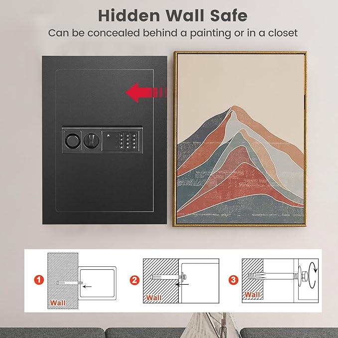 S AFSTAR Wall Safe Box, Electronic Digital Safe Box - Image 4